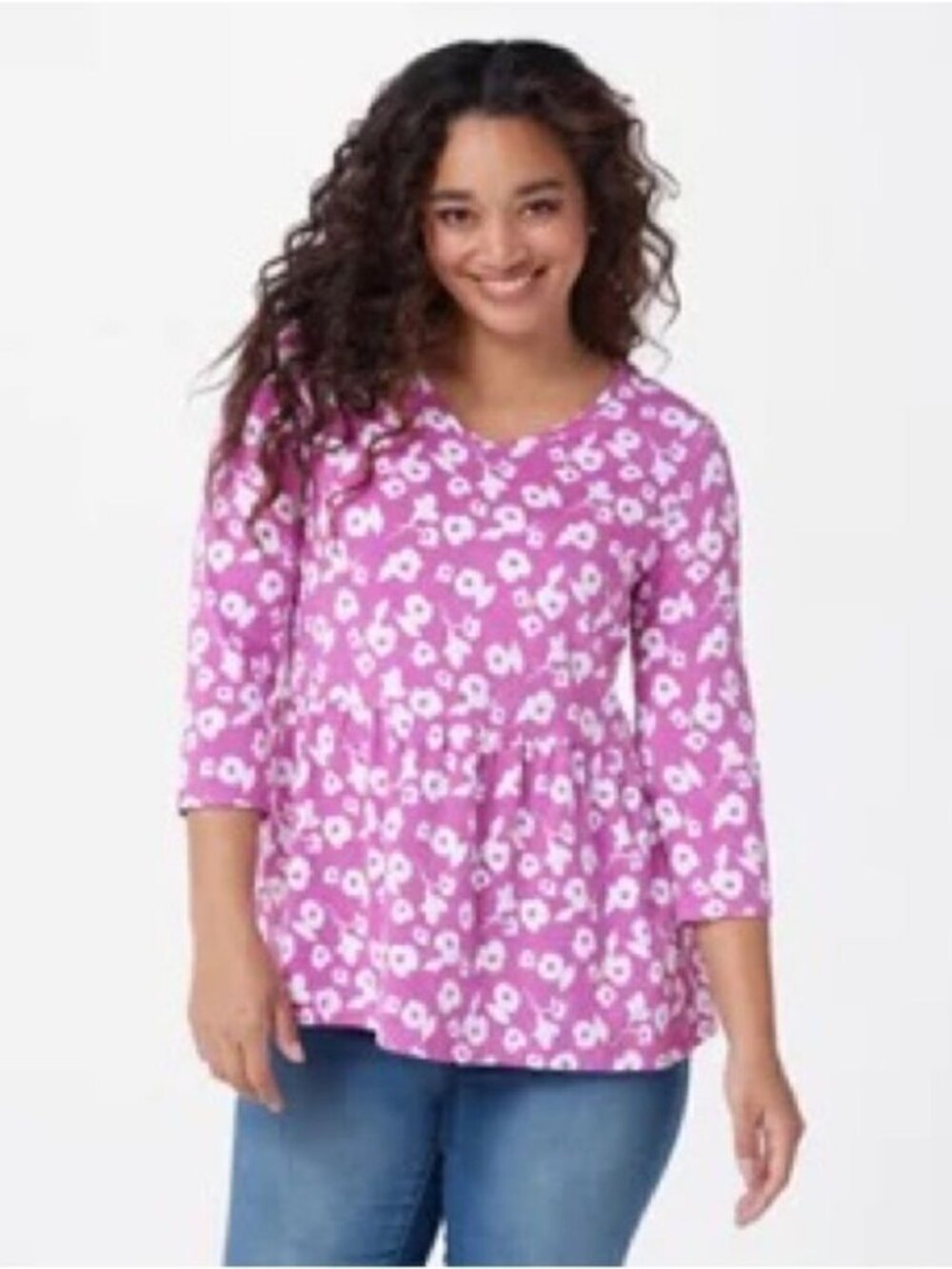Denim & Co. Printed Jersey 3/4-Sleeve Peplum Top